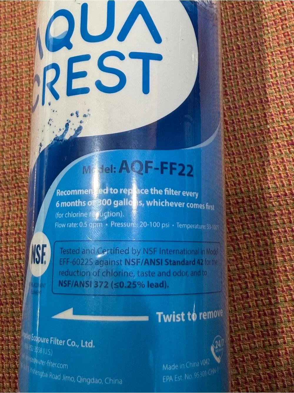 Aqua crest Refrigerator Water Filter Cartridge, AQF FF22- Ge profile, 2 pack